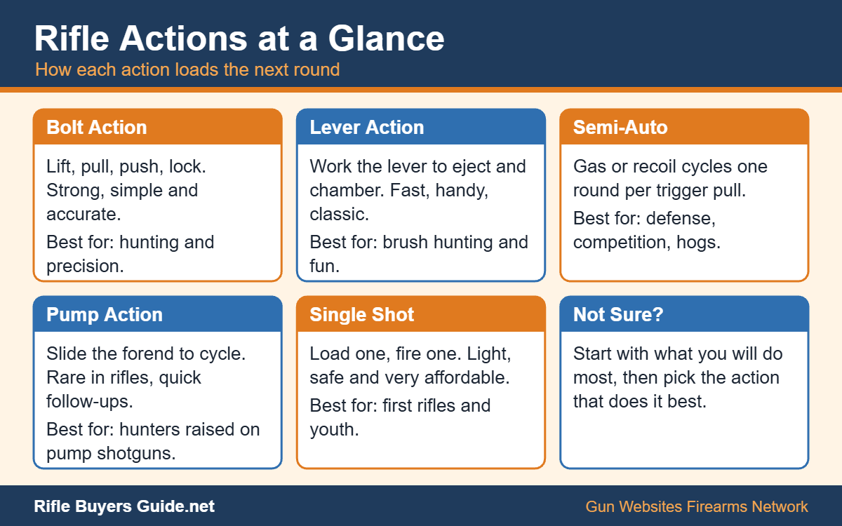 Rifle actions at a glance: bolt, lever, semi-auto, pump and single shot