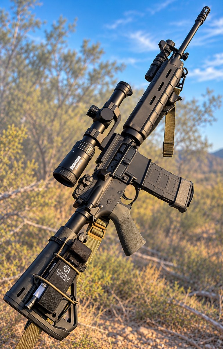 Rifle standing in golden evening light
