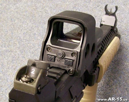 Optic and backup sight on a carbine